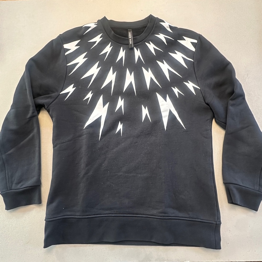 Neil Barrett Black and White Thunderbolt Crewneck Sweatshirt